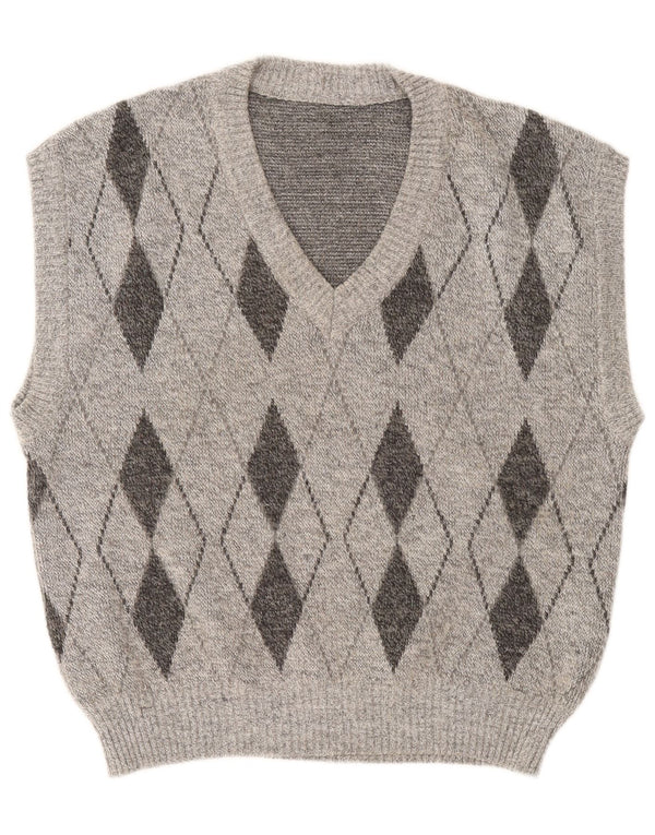 Vintage Mens Vest Tank Top Large Grey Argyle/Diamond
