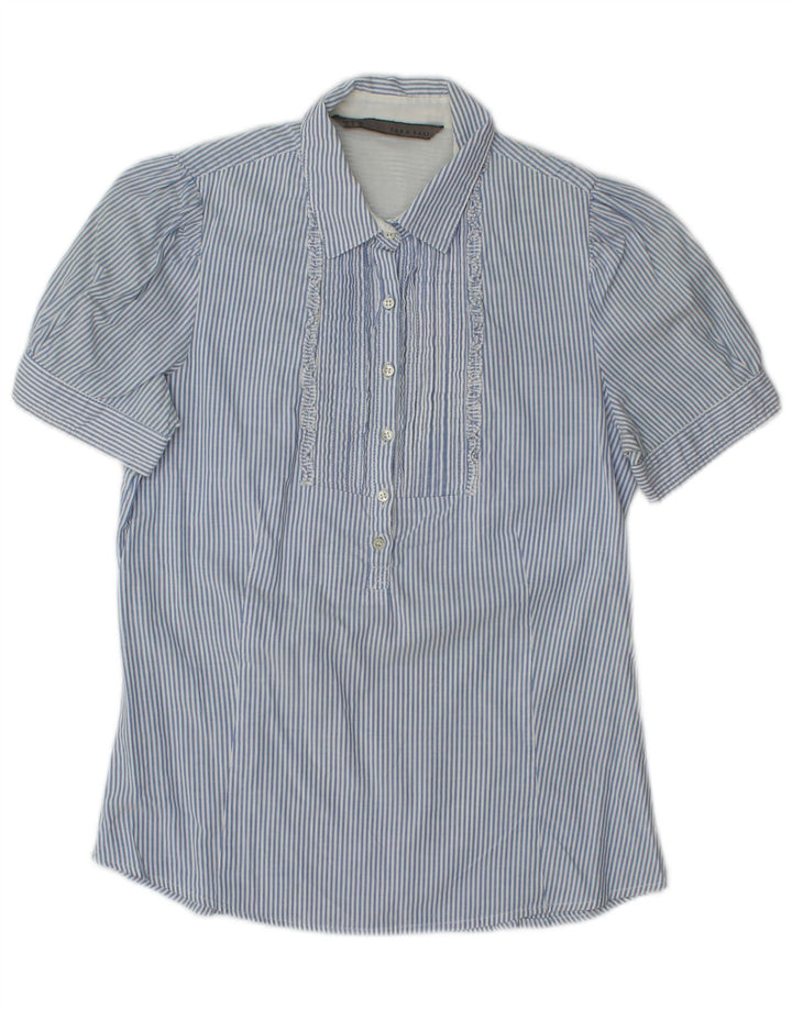 Zara Womens Short Sleeve Pullover Shirt UK 10 Small Blue Striped