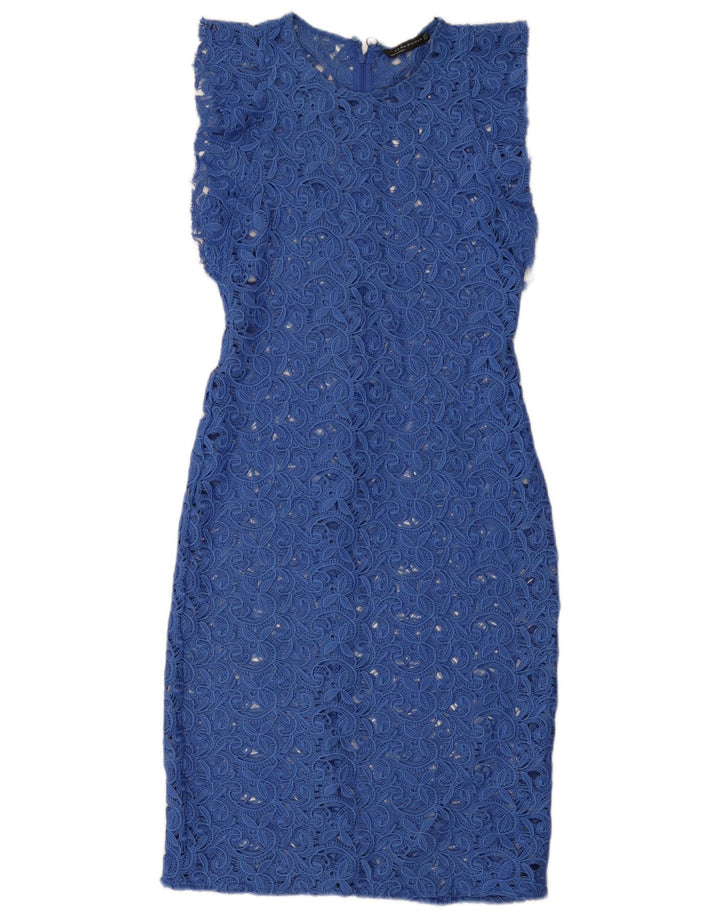 Zara Womens Lace Sheath Dress UK 12 Medium Blue Floral