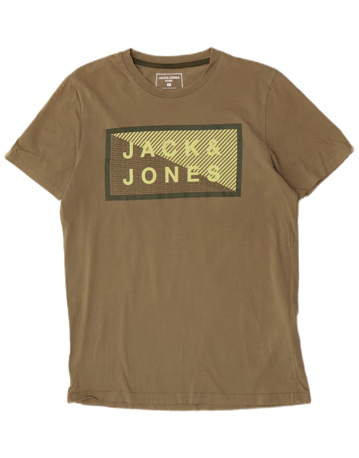 Jack & Jones Mens Graphic T-Shirt Top Large Khaki Cotton