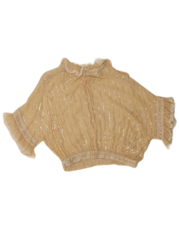 Enzo Russo Womens See Through Crop Blouse Top UK 16 Large Beige