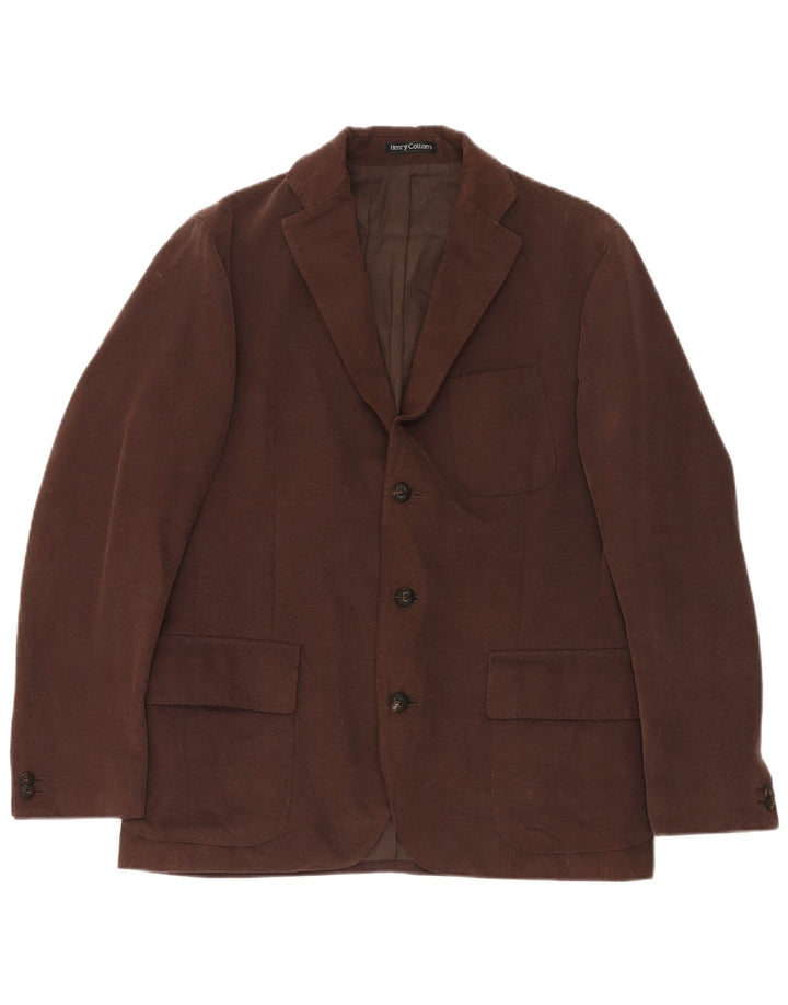 Henry Cottons Mens 3 Button Blazer Jacket IT 48 Medium Brown Cotton