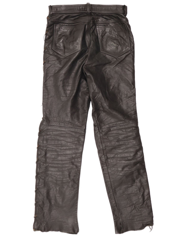 Vintage Mens Straight Leather Trousers W32 L32 Black