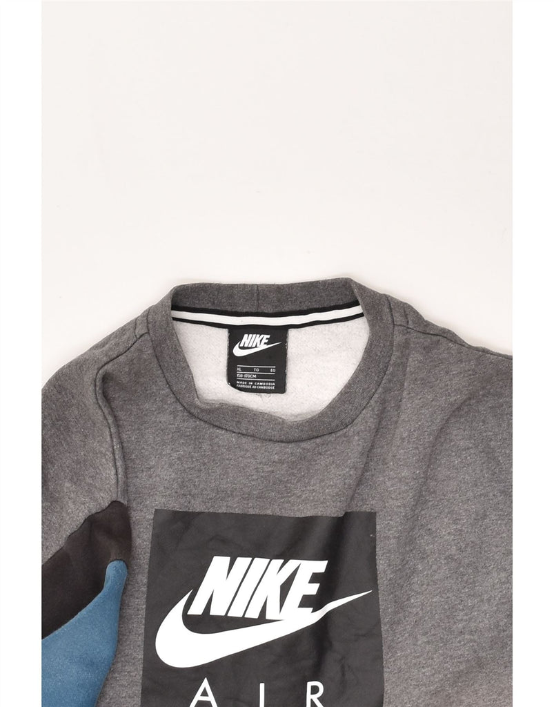 NIKE Boys Graphic Sweatshirt Jumper 15-16 Years XL  Grey Colourblock | Vintage Nike | Thrift | Second-Hand Nike | Used Clothing | Messina Hembry 