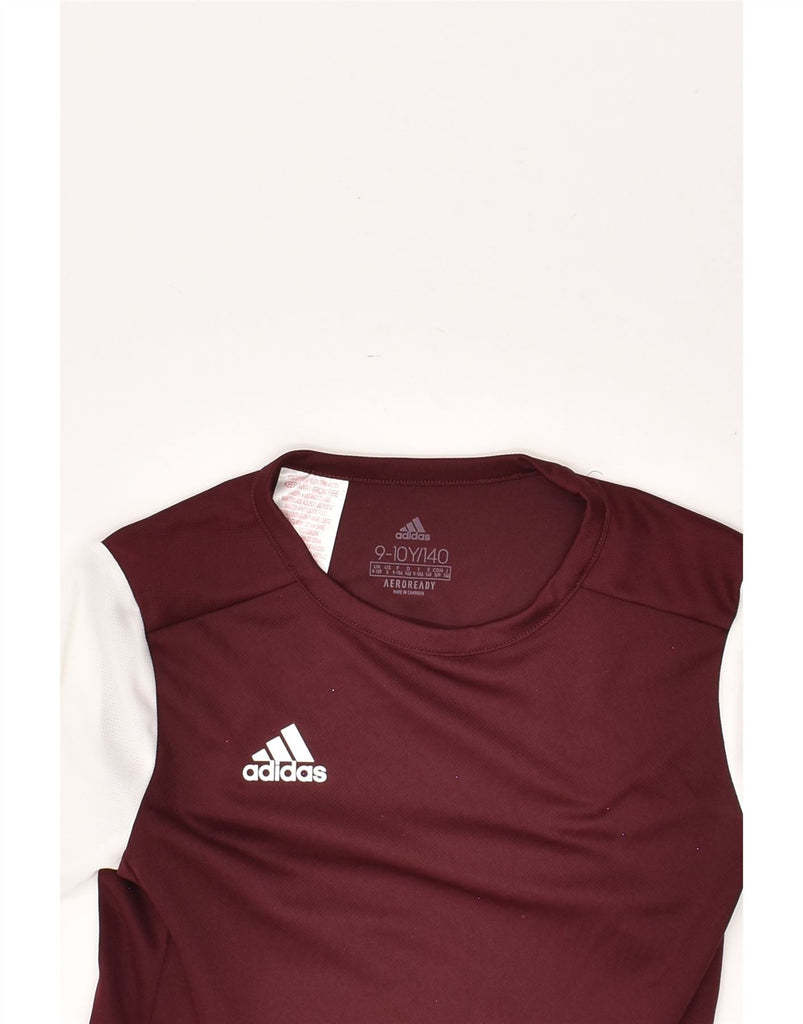 ADIDAS Boys Aeroready T-Shirt Top 9-10 Years Maroon Colourblock Polyester | Vintage Adidas | Thrift | Second-Hand Adidas | Used Clothing | Messina Hembry 