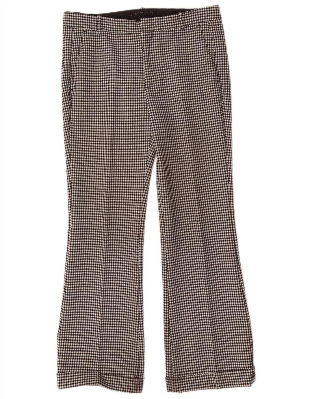 Zara Womens Bootcut Chino Trousers Medium W28 L29 Black Gingham Polyester