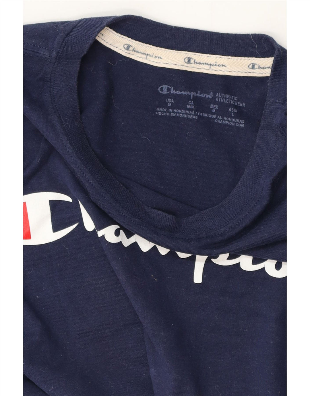 CHAMPION Womens Graphic T-Shirt Top UK 12 Medium Navy Blue
