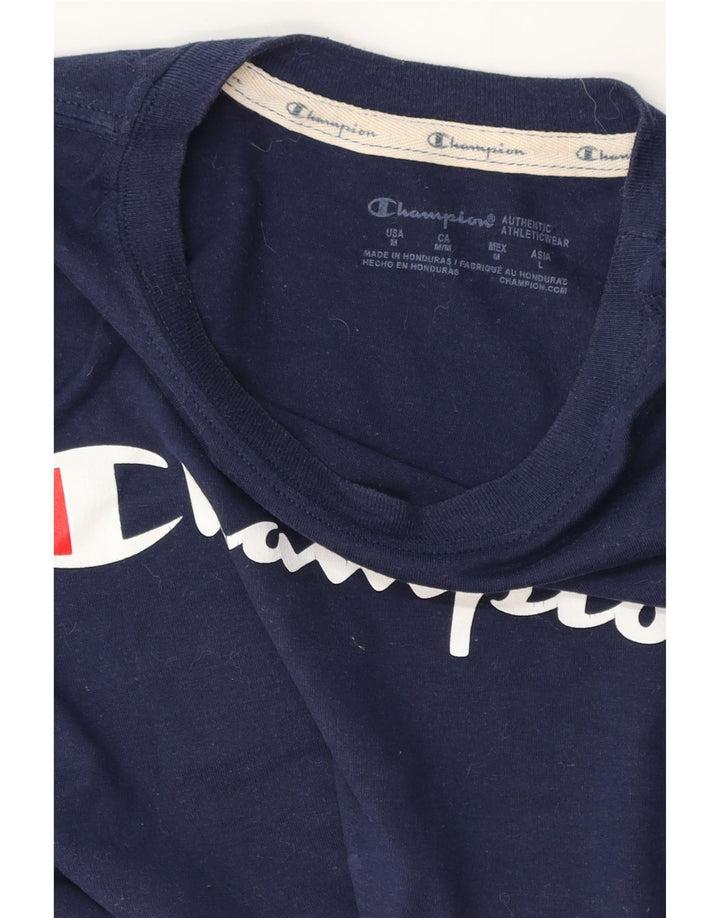 CHAMPION Womens Graphic T-Shirt Top UK 12 Medium Navy Blue