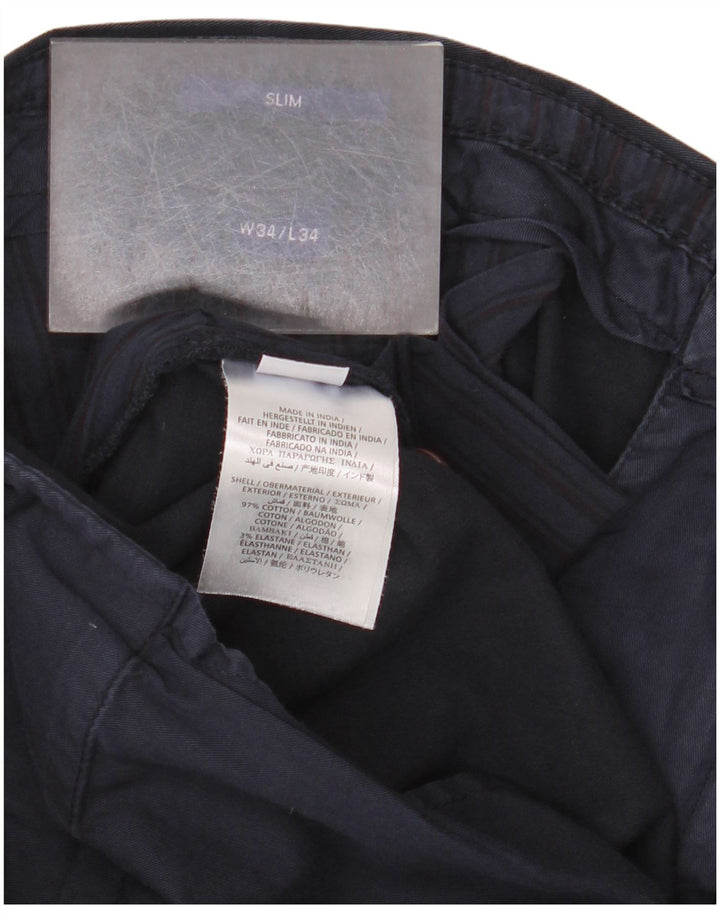 Gant Mens Slim Chino Trousers W34 L34 Navy Blue Cotton