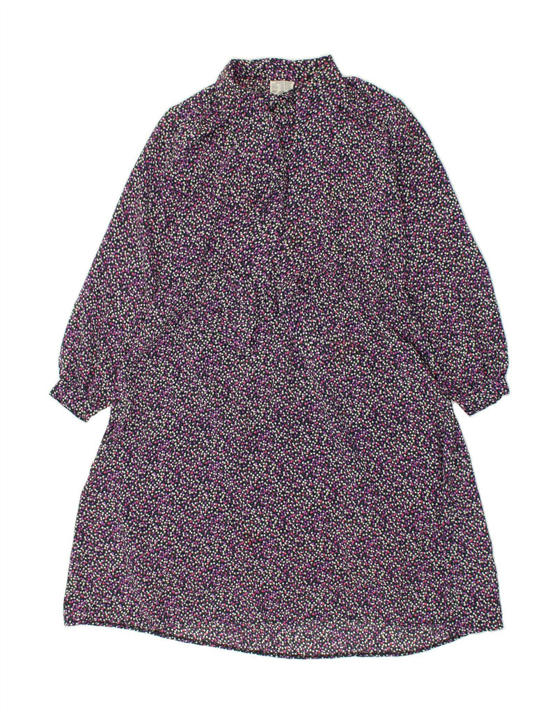 VINTAGE Womens Long Sleeve Shirt Dress UK 16 Large Purple Floral Polyester Vintage Vintage and Second-Hand Vintage from Messina Hembry 