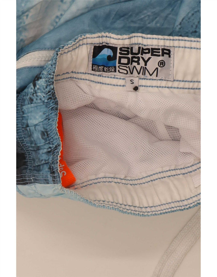 Superdry Mens Graphic Swimming Shorts Small Blue Tie Dye Polyester