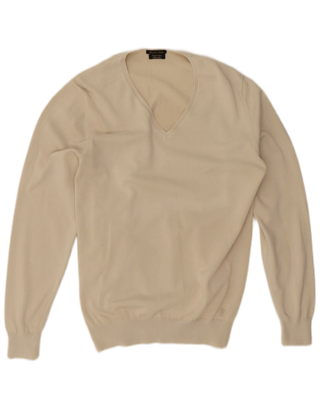 Massimo Dutti Mens V-Neck Jumper Sweater Medium Beige Cotton