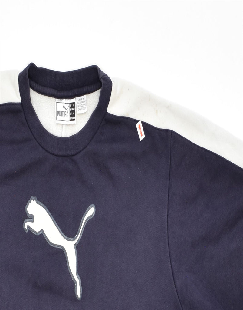 PUMA Boys Loose Fit Graphic Sweatshirt Jumper 13-14 Years Navy Blue Cotton | Vintage | Thrift | Second-Hand | Used Clothing | Messina Hembry 