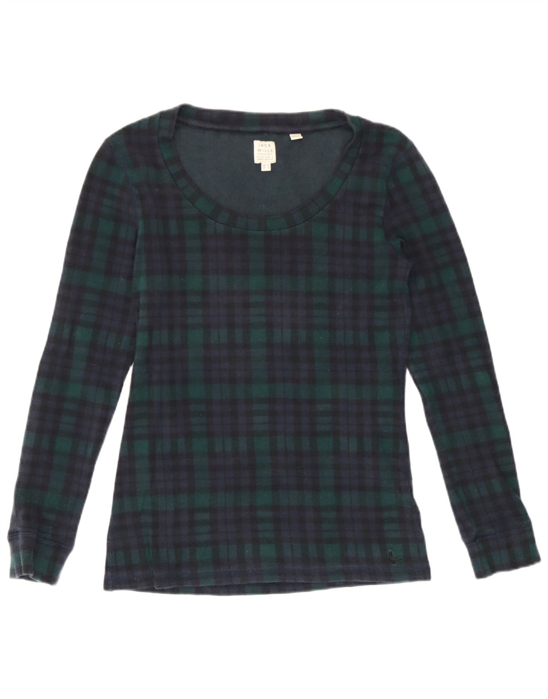 Jack Wills Womens Top Long Sleeve UK 12 Medium Green Check Cotton
