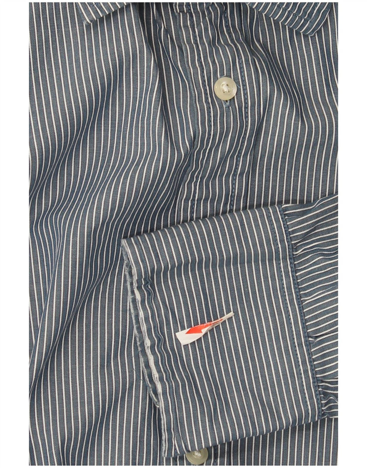 Tommy Hilfiger Mens Custom Fit Shirt Medium Navy Blue Pinstripe Cotton