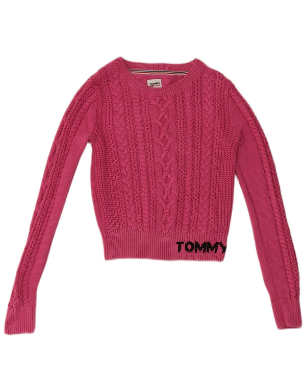 Tommy Hilfiger Womens Crop Boat Neck Jumper Sweater UK 10 Small Pink