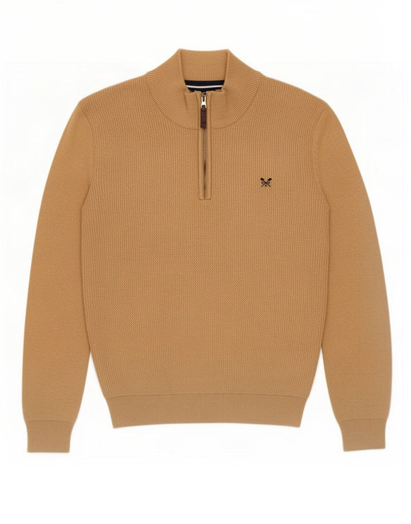 Crew Clothing Mens Zip Neck Jumper Sweater Large Brown Cotton
