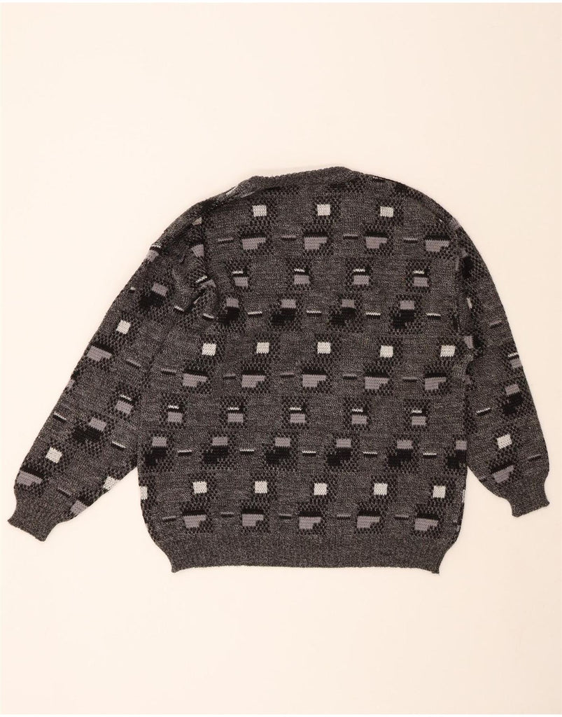 VINTAGE Mens V-Neck Jumper Sweater Large Grey Geometric Polyacrylic Vintage Vintage and Second-Hand Vintage from Messina Hembry 
