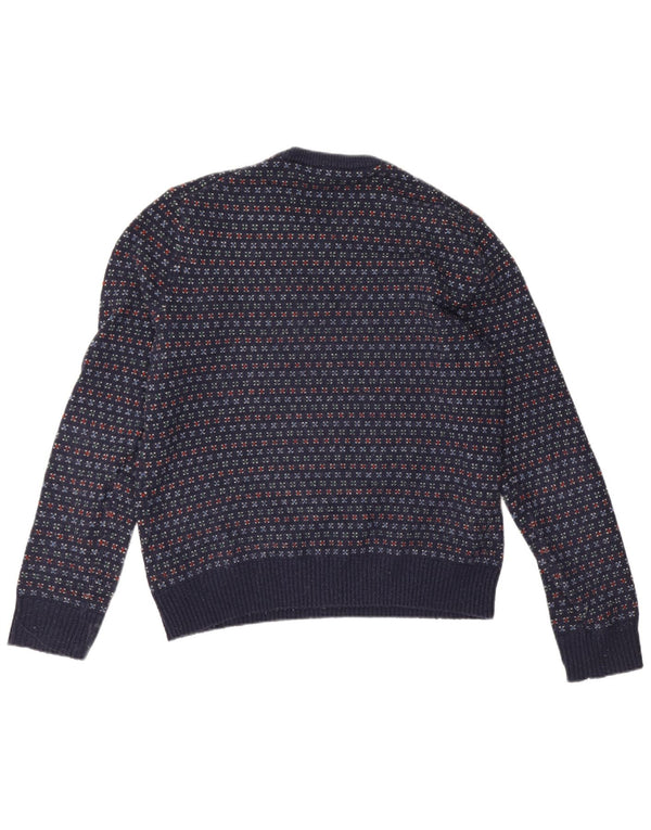 Gap Mens Crew Neck Jumper Sweater Medium Navy Blue Spotted Wool