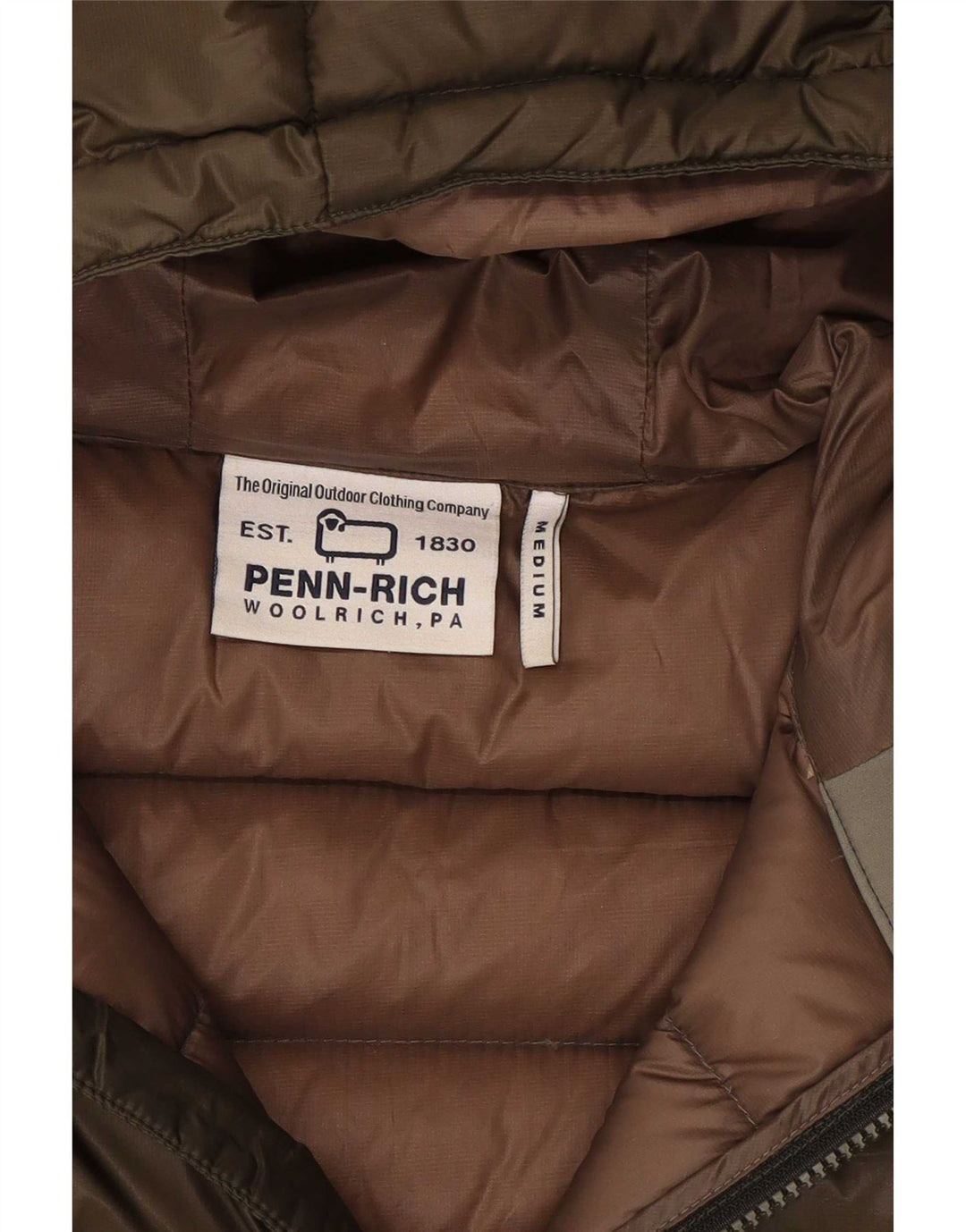 Woolrich Mens Penn-Rich Graphic Padded Jacket UK 38 Medium Khaki