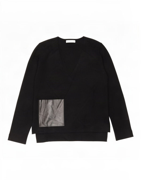 Zara Womens V-Neck Jumper Sweater UK 16 Large Black
