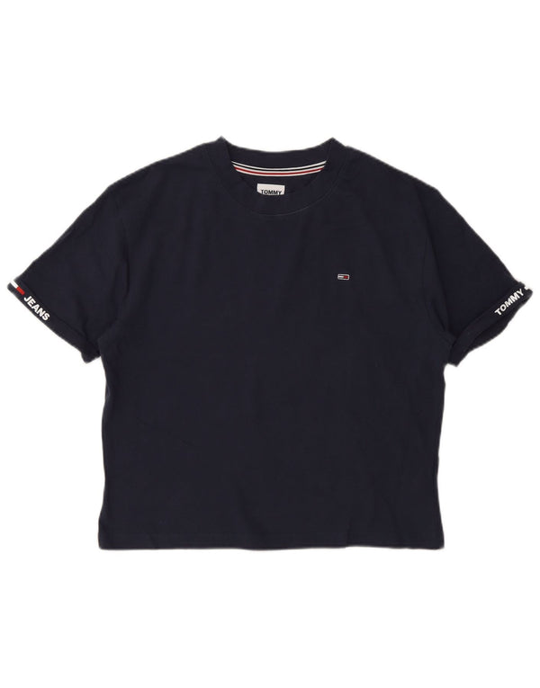 Tommy Hilfiger Womens Graphic T-Shirt Top UK 10 Small Navy Blue Cotton