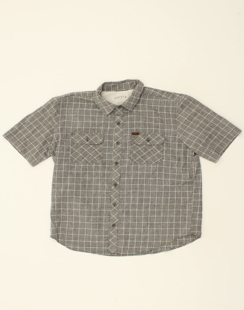 ORVIS Mens Short Sleeve Shirt Large Grey Check Polyester | Vintage Orvis | Thrift | Second-Hand Orvis | Used Clothing | Messina Hembry 