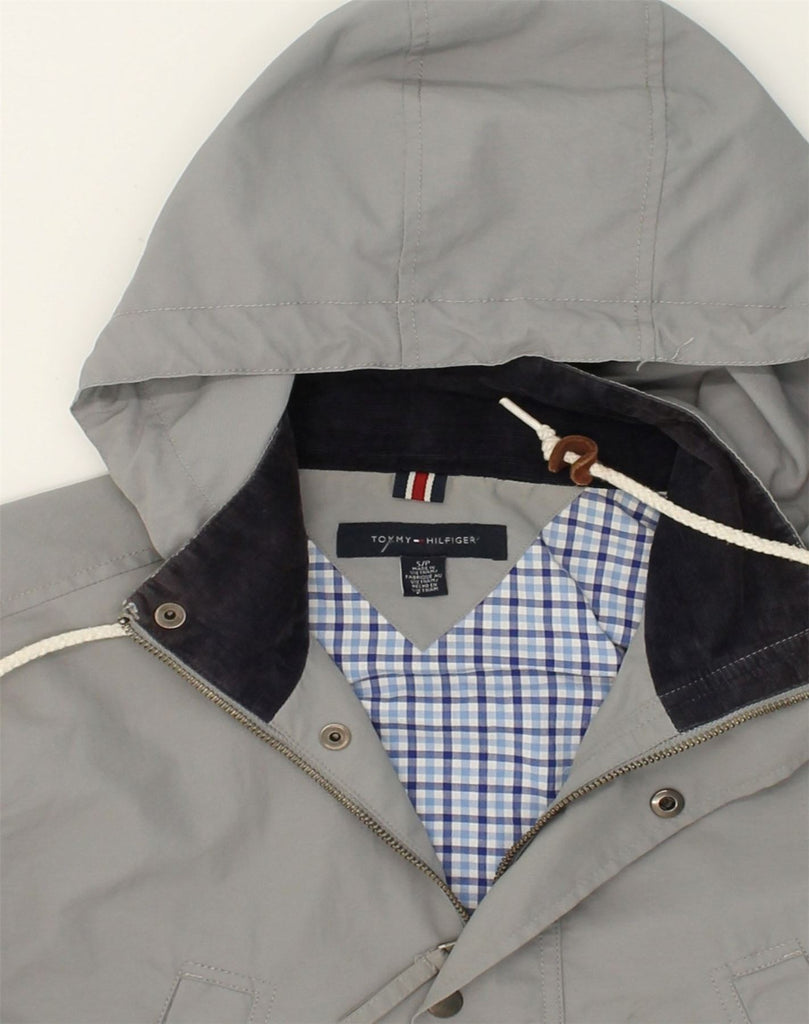 TOMMY HILFIGER Mens Hooded Utility Jacket UK 36 Small Grey Cotton | Vintage Tommy Hilfiger | Thrift | Second-Hand Tommy Hilfiger | Used Clothing | Messina Hembry 