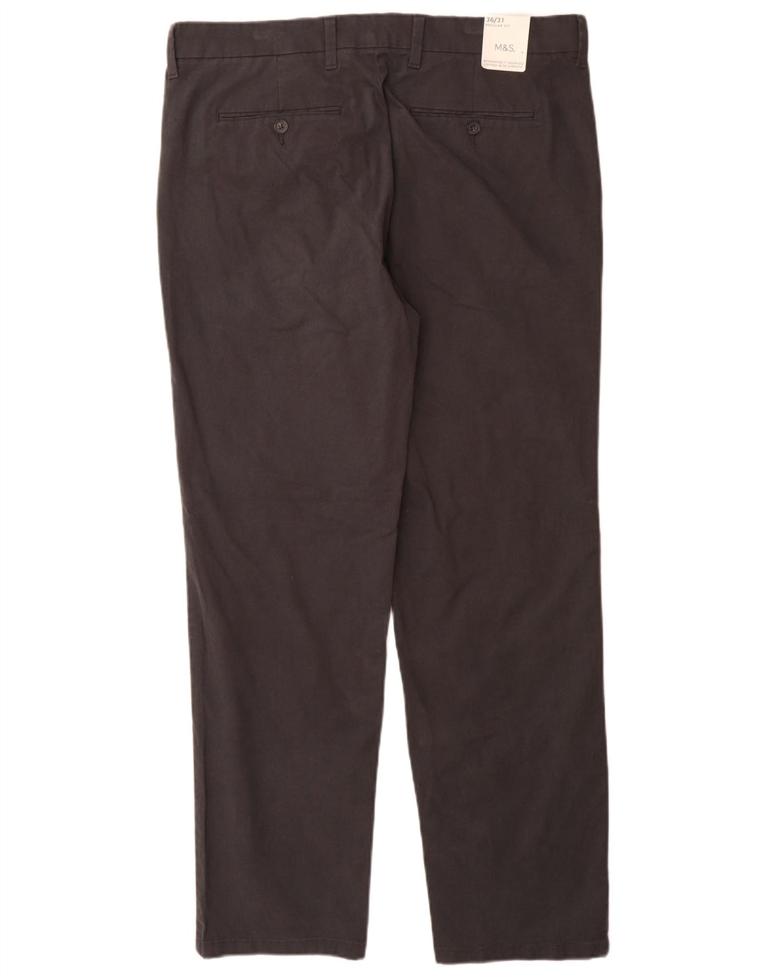 Marks & Spencer Mens Regular Fit Chino Trousers W36 L31 Grey Cotton