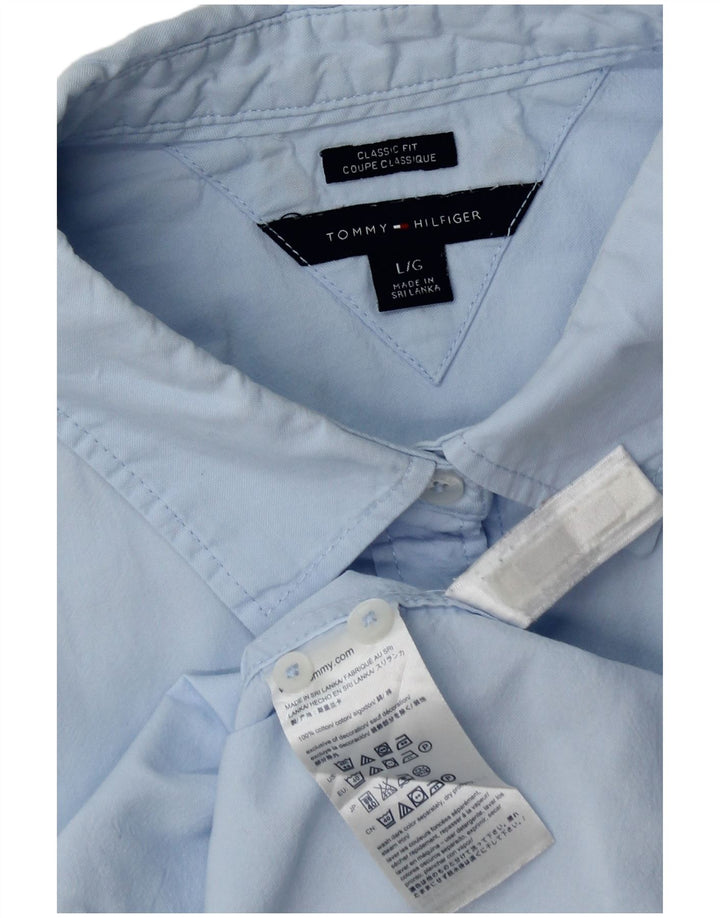 Tommy Hilfiger Womens Classic Fit Shirt Large Blue Cotton