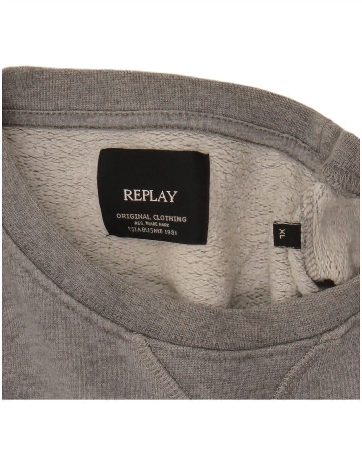 Replay Mens Graphic Sweatshirt Jumper XL Grey
