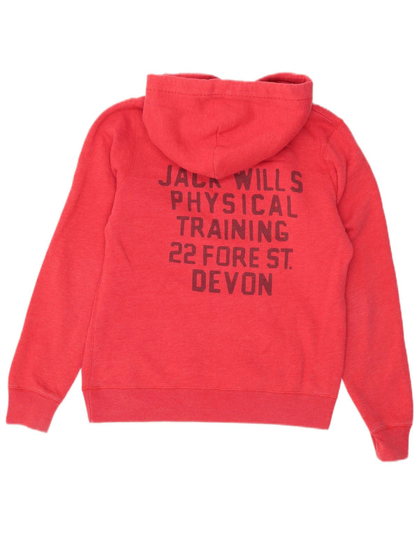 Jack Wills Womens Graphic Hoodie Jumper UK 12 Medium Red Cotton