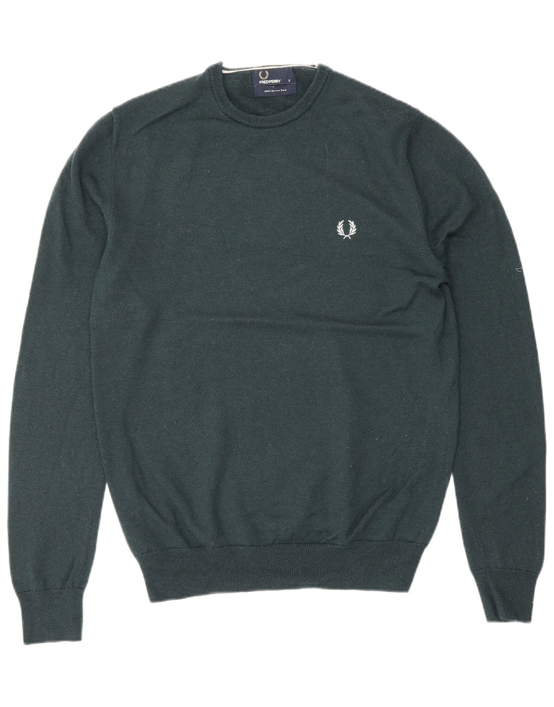 Fred Perry Mens Crew Neck Jumper Sweater Small Green Wool