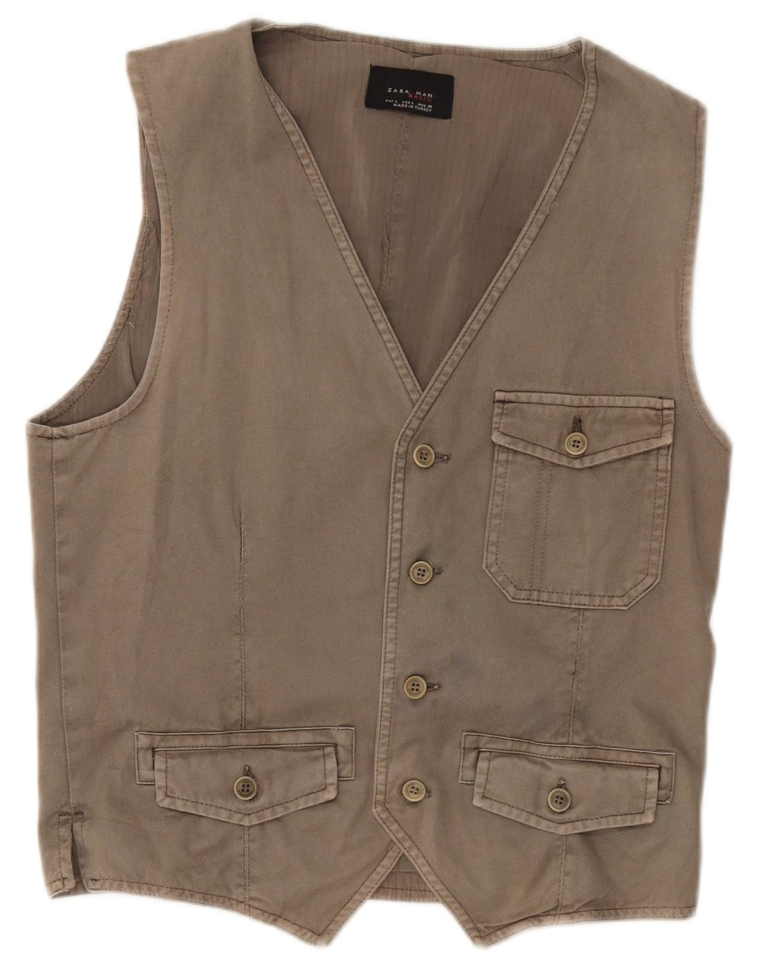ZARA Mens Waistcoat Large Grey Cotton