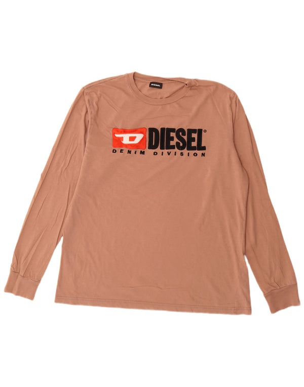 Diesel Mens Graphic Top Long Sleeve Large Brown Cotton