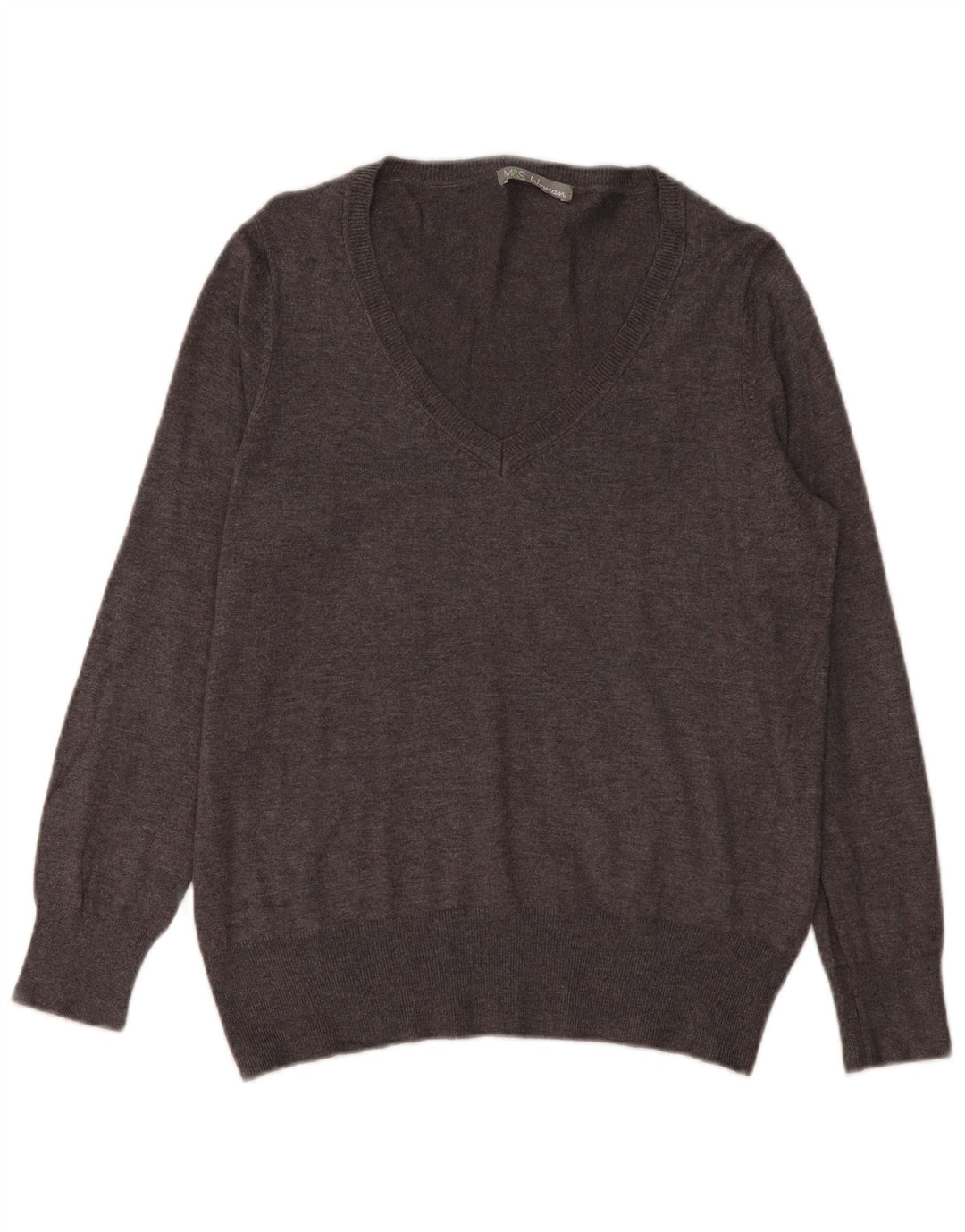 Marks & Spencer Womens V-Neck Jumper Sweater UK 16 Large Grey Viscose