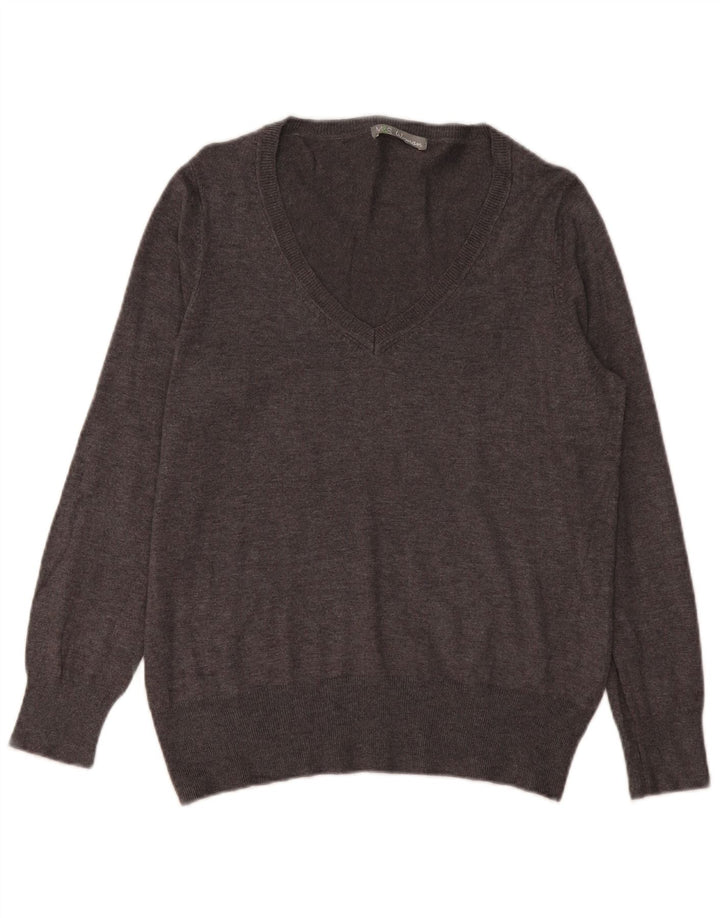 Marks & Spencer Womens V-Neck Jumper Sweater UK 16 Large Grey Viscose