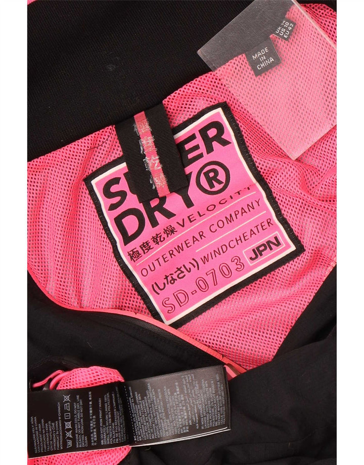 Superdry Womens Hooded Rain Jacket UK 14 Large Black Nylon