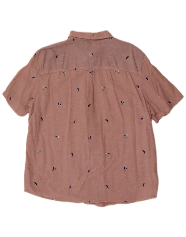 Fat Face Mens Short Sleeve Regular Fit Shirt XL Pink Linen Bird