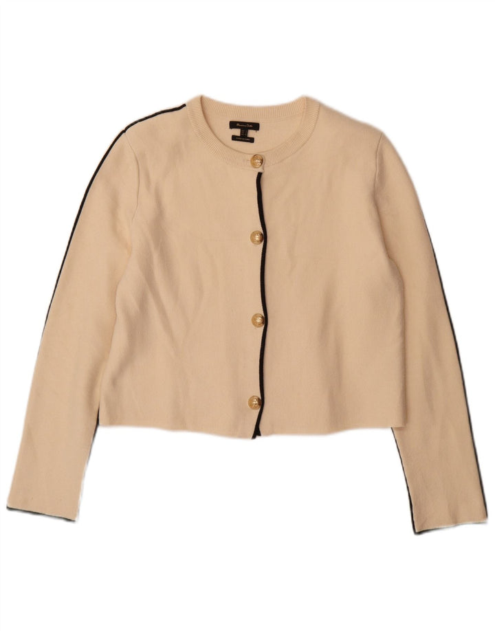 Massimo Dutti Womens Crop Cardigan Sweater UK 10 Small Beige Viscose