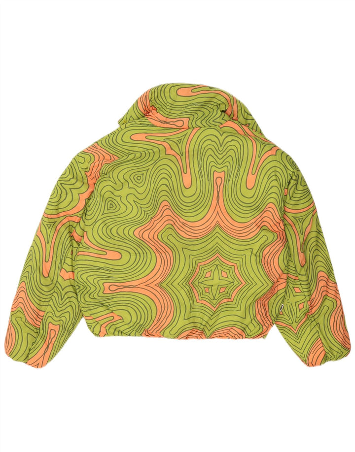Obey Womens Oversized Padded Jacket UK 10 Small Green Geometric Polyester