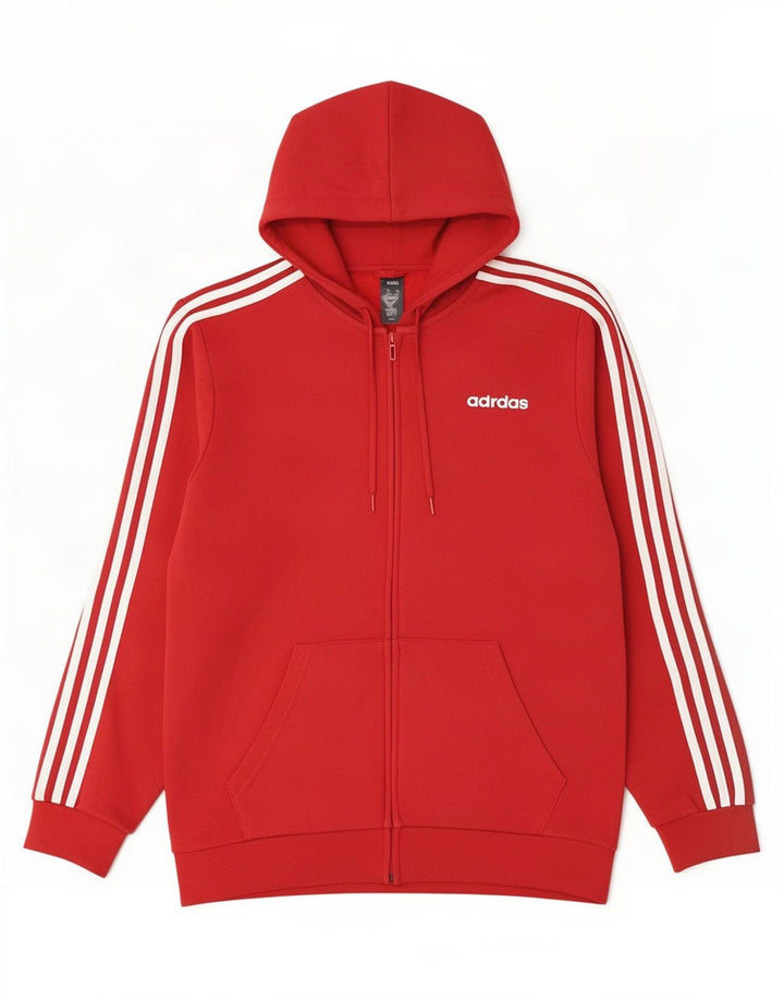 Adidas Mens Zip Hoodie Sweater Medium Red Cotton