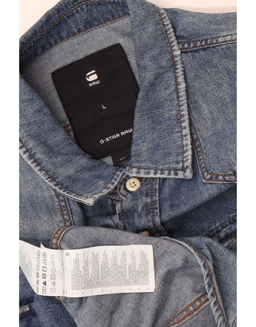 G-Star Mens Distressed Denim Shirt Large Blue Cotton