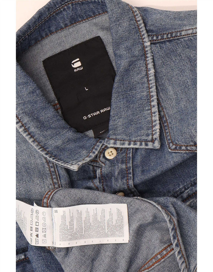 G-Star Mens Distressed Denim Shirt Large Blue Cotton