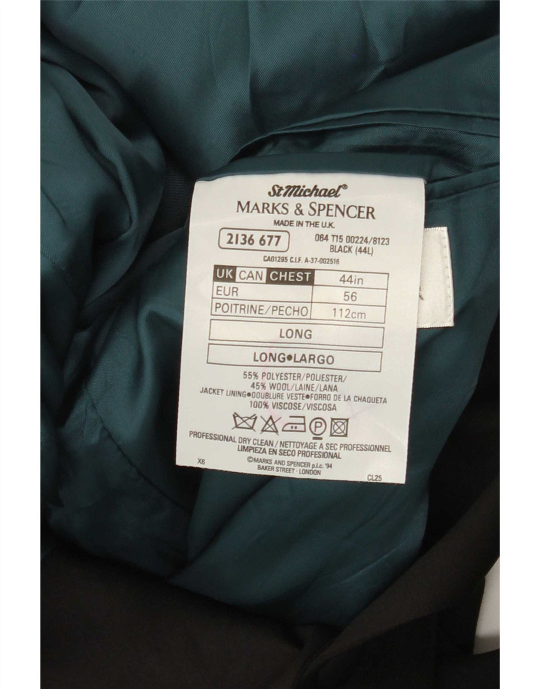 Marks & Spencer Mens Long 2 Button Blazer Jacket UK 44 XL Black Polyester