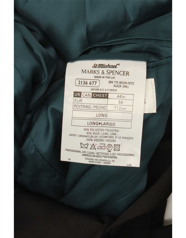 Marks & Spencer Mens Long 2 Button Blazer Jacket UK 44 XL Black Polyester