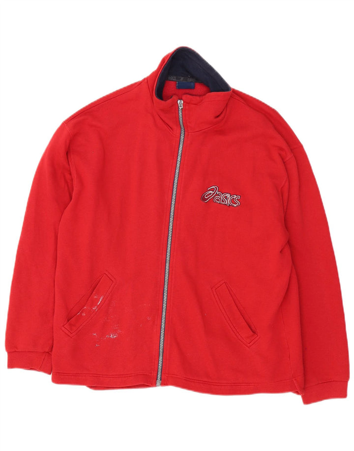 Asics Mens Graphic Tracksuit Top Jacket Medium Red Cotton