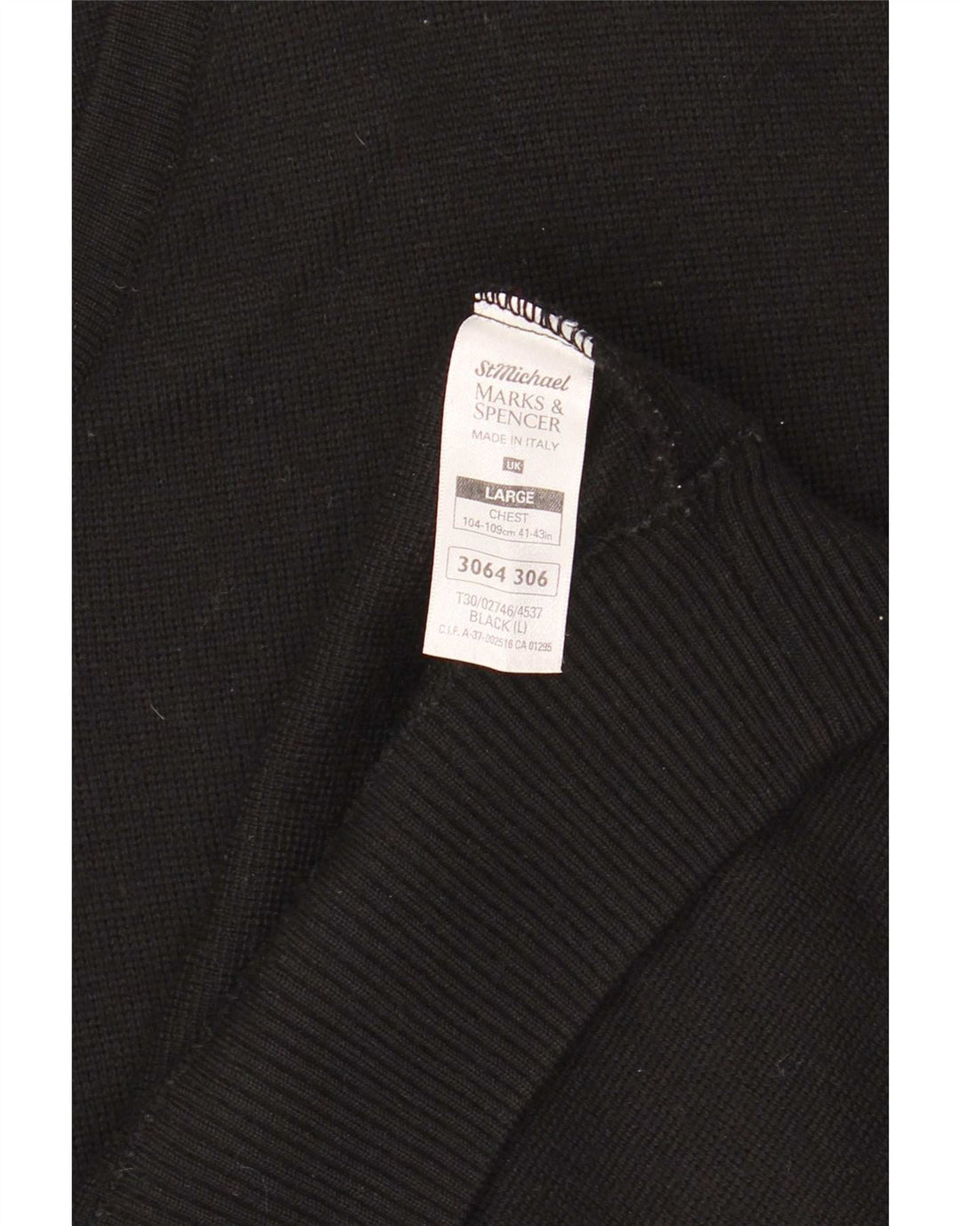 Marks & Spencer Mens V-Neck Jumper Sweater Large Black Striped Wool