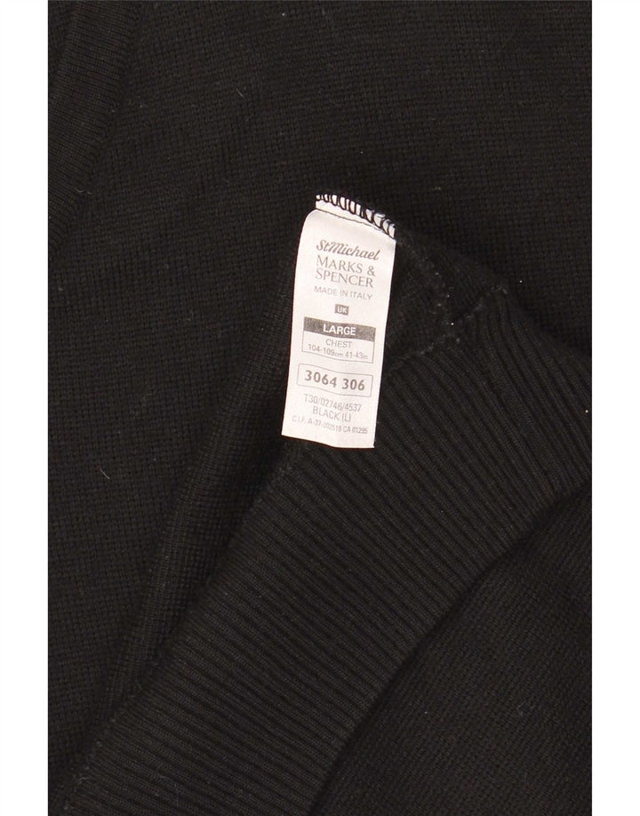 Marks & Spencer Mens V-Neck Jumper Sweater Large Black Striped Wool