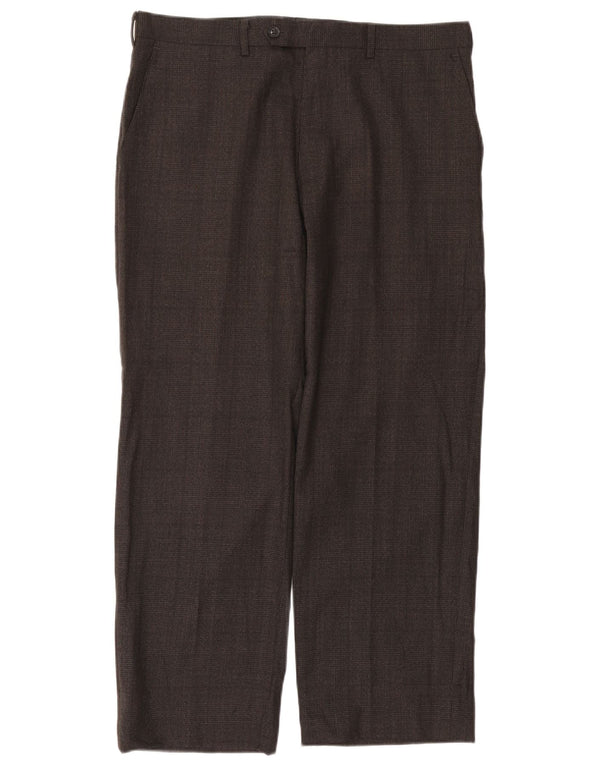 CALVIN KLEIN Mens Straight Suit Trousers W34 L27 Brown Check